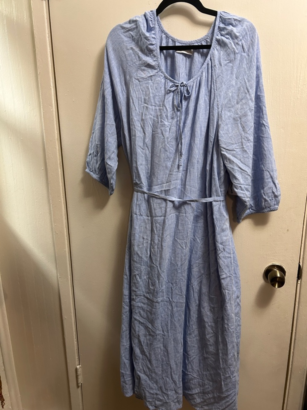 Sonoma Light Blue Women's Tie-Front Midi 3/4 Sleeve Dress Size XXL